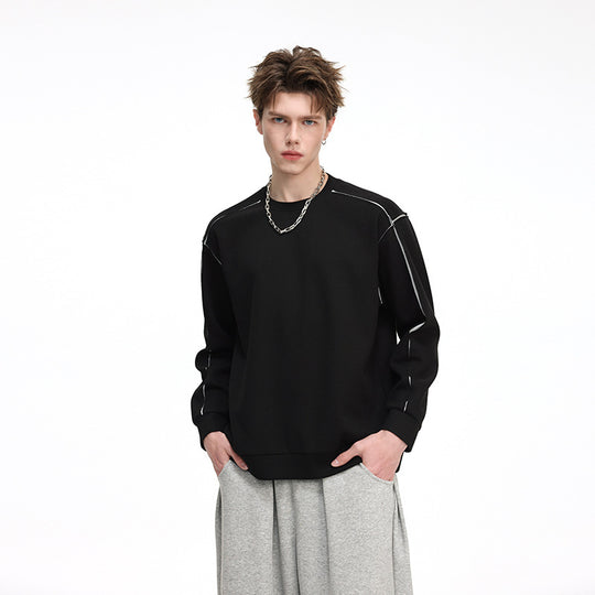 Herren Oversize Rippstruktur-Langarmshirt mit Kontrastnähten Nord Taschen
