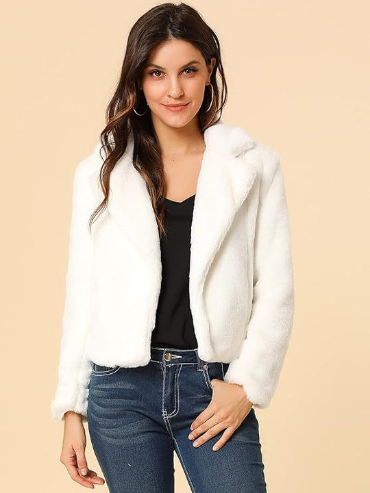 Damen Kurzblouson aus samtigem Faux‑Fur mit fallendem Revers und figurfreundlichem Cropped‑Schnitt Nord Taschen