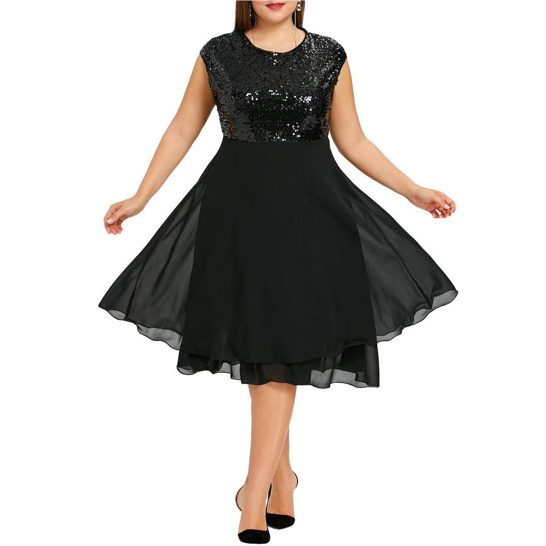 Damen Elegantes Cocktailkleid mit schimmerndem Oberteil und schwingendem Rock Nord Taschen