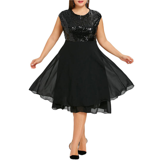 Damen Elegantes Cocktailkleid mit schimmerndem Oberteil und schwingendem Rock Nord Taschen