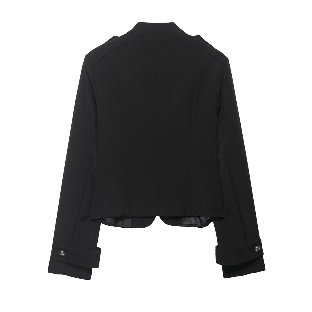 Damen Militärisch inspirierte Kurzjacke mit Stehkragen, Zierkordeln und Schulterklappen Nord Taschen