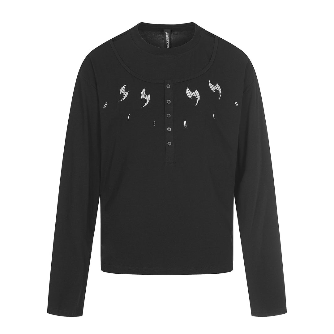 Herren Langarm-Henleyshirt mit doppeltem Rundhalsausschnitt und Knopfleiste Nord Taschen