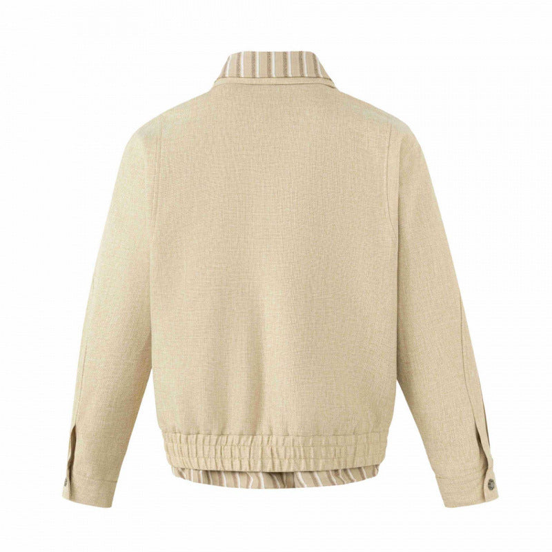 Unisex Leichte Boxy-Übergangsjacke aus Leinenmix mit Reverskragen und innen gestreiftem Besatz Nord Taschen