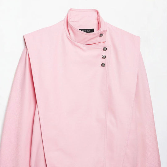 Damen Taillierte Cropped-Jacke mit asymmetrischem Stehkragen und dekorativen Druckknöpfen Nord Taschen