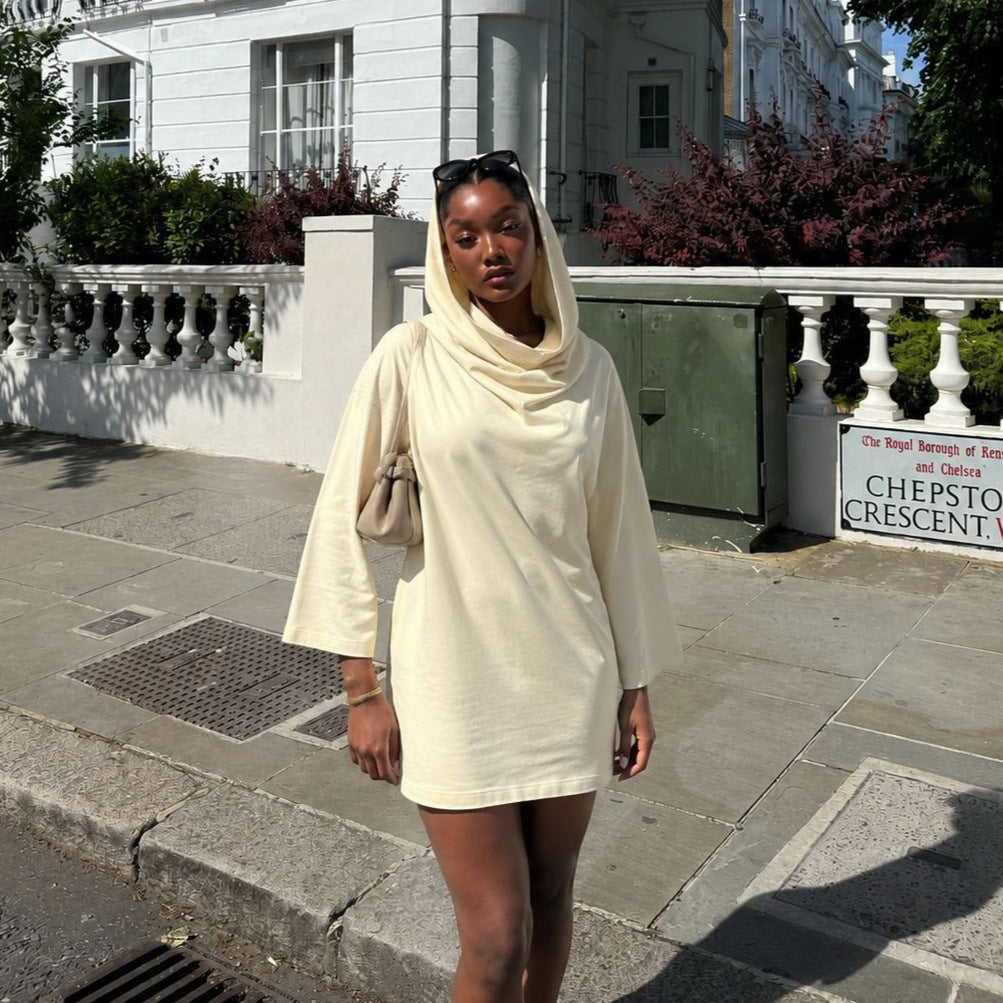 Damen Kapuzenminikleid mit drapiertem Halsausschnitt und überschnittenen 3 4-Ärmeln Nord Taschen