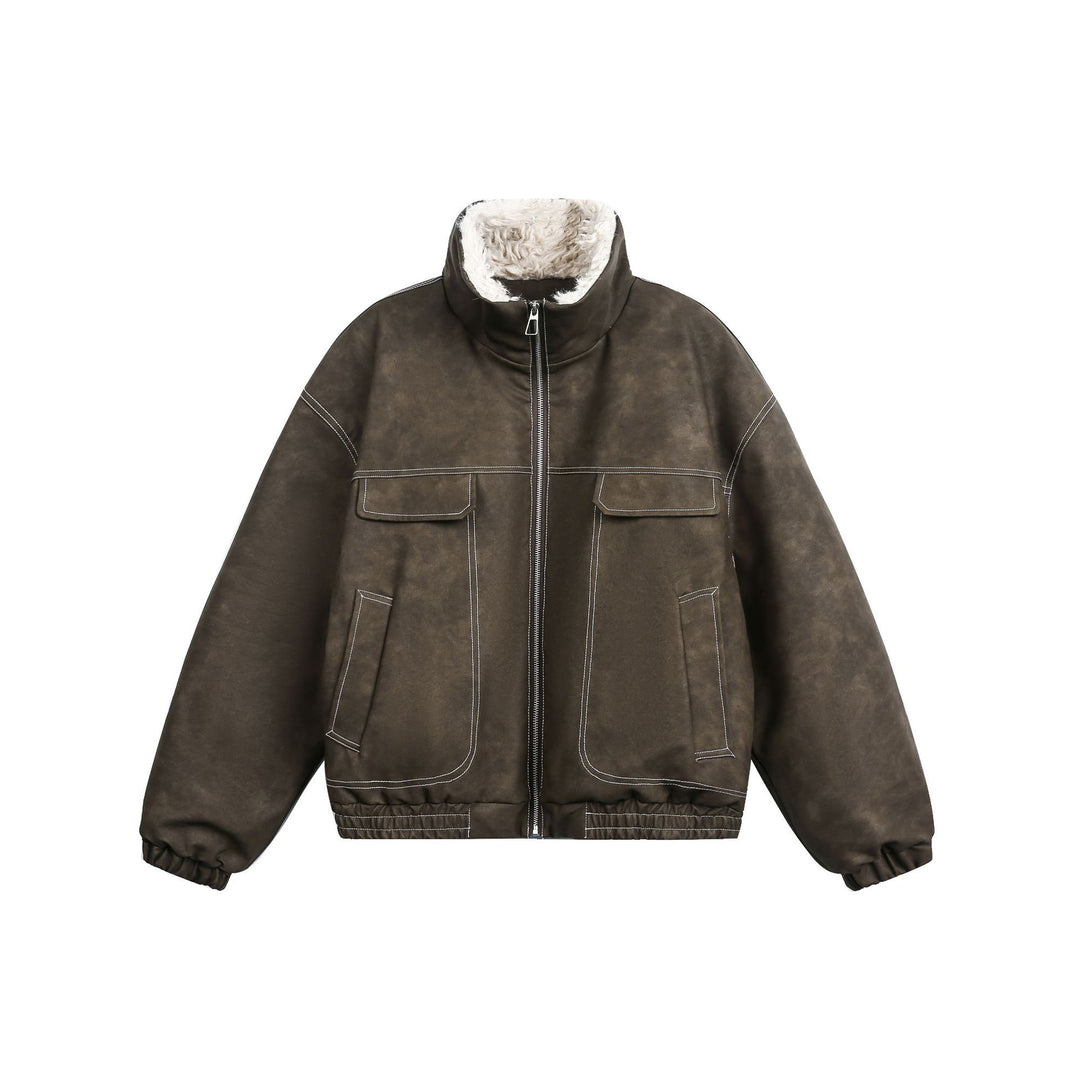 Herren Boxy Veloursleder‑Optik Blouson mit Teddyfutter und hohem Kragen Nord Taschen