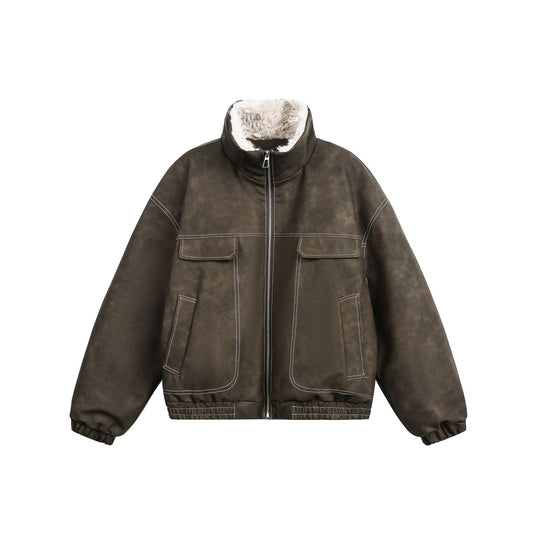 Herren Boxy Veloursleder‑Optik Blouson mit Teddyfutter und hohem Kragen Nord Taschen