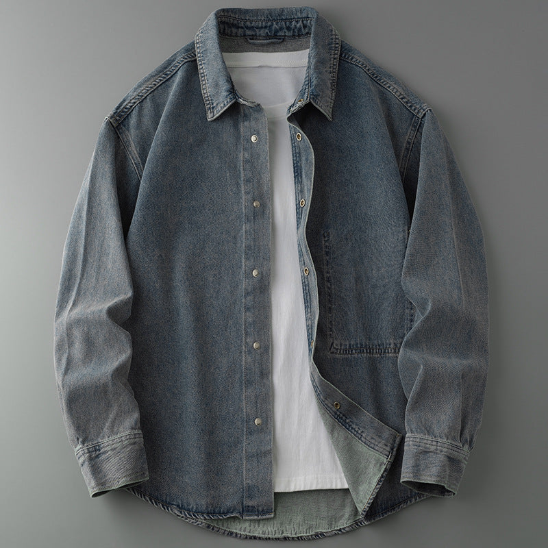 Herren Overshirt-Jacke aus gewaschenem Denim mit Druckknopfleiste und Relaxed-Schnitt Nord Taschen
