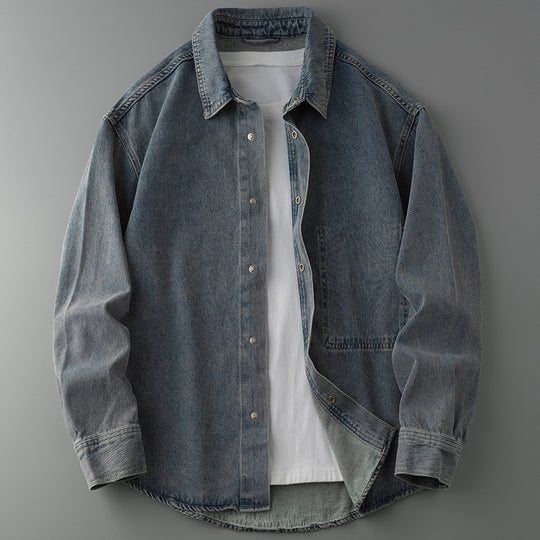 Herren Overshirt-Jacke aus gewaschenem Denim mit Druckknopfleiste und Relaxed-Schnitt Nord Taschen