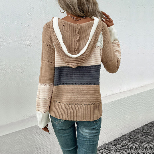 Damen Casual Strickpullover mit Kapuze Nord Taschen