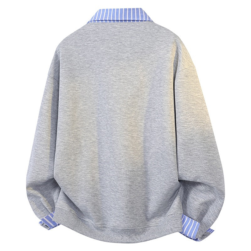 Damen Oversize-Sweatshirt mit Hemdkragen & Halbzip im Lagenlook Nord Taschen
