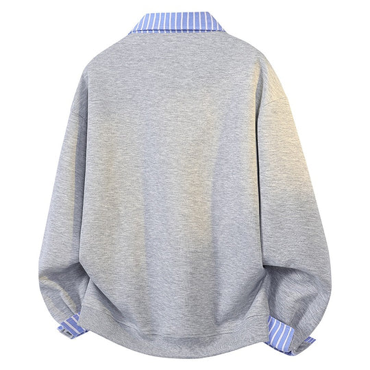 Damen Oversize-Sweatshirt mit Hemdkragen & Halbzip im Lagenlook Nord Taschen