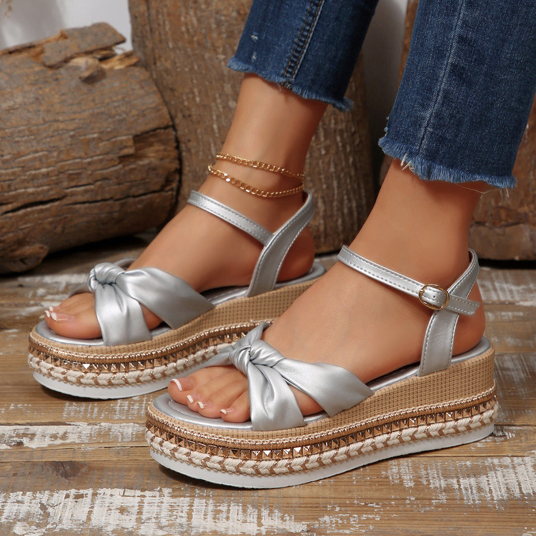 Damen Komfortable Plateau-Sandalen mit Knoten-Detail