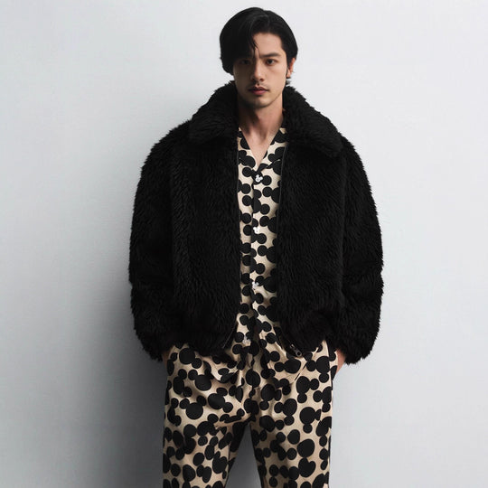 Herren Kurzblouson aus Faux-Fur mit Reißverschluss und kastigem Schnitt Nord Taschen