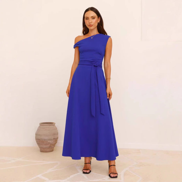 Damen Maxikleid mit schickem asymmetrischen Ausschnitt und eleganter Schleife
