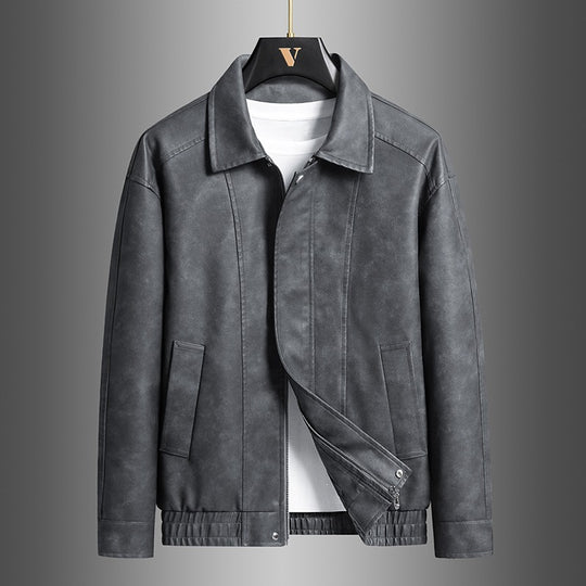 Herren Kurz geschnittene Kunstlederjacke im Vintage‑Look mit Hemdkragen & durchgehendem Reißverschluss Nord Taschen