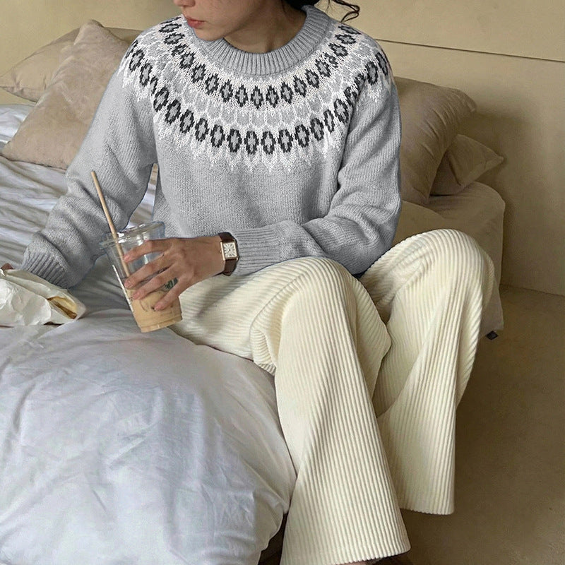 Damen Gemusterter Strickpullover Nord Taschen
