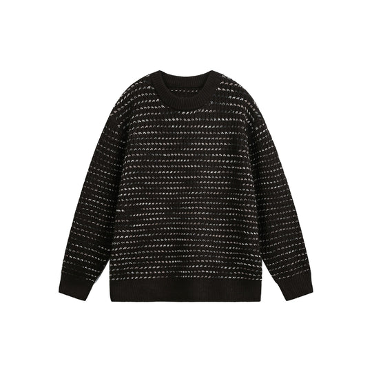 Damen Grobgestrickter Oversize-Pullover mit Rundhalsausschnitt und Strukturstreifen Nord Taschen