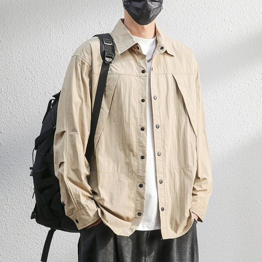 Herren Leichte Overshirt-Hemdjacke im Relaxed-Look mit Druckknopfleiste und Faltendetail Nord Taschen