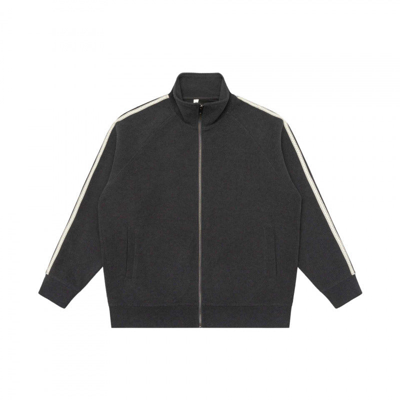 Unisex Oversize-Teddyfleece-Zippjacke mit Stehkragen und Kontraststreifen Nord Taschen