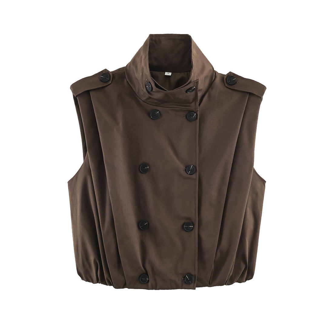 Damen Cropped Trench‑Weste ohne Ärmel mit doppelreihiger Knopfleiste und Epauletten Nord Taschen
