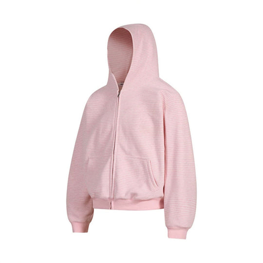 Damen Kurz geschnittene Kapuzen-Sweatjacke mit kurzem Bund, Streifenstruktur und Reißverschluss Nord Taschen