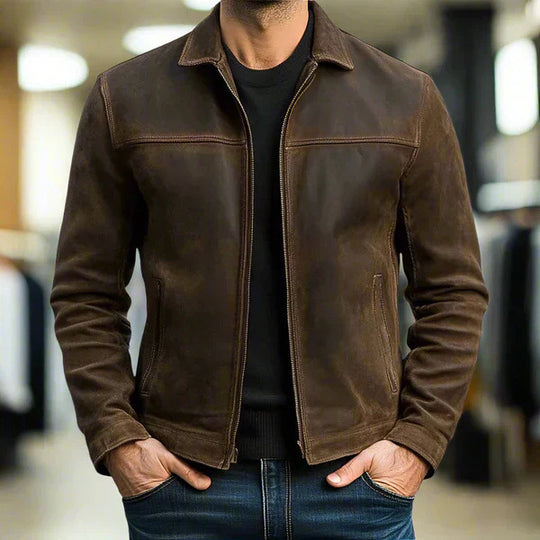 Herren Kurzblouson aus Wildleder mit Hemdkragen und seitlichen Eingrifftaschen Nord Taschen