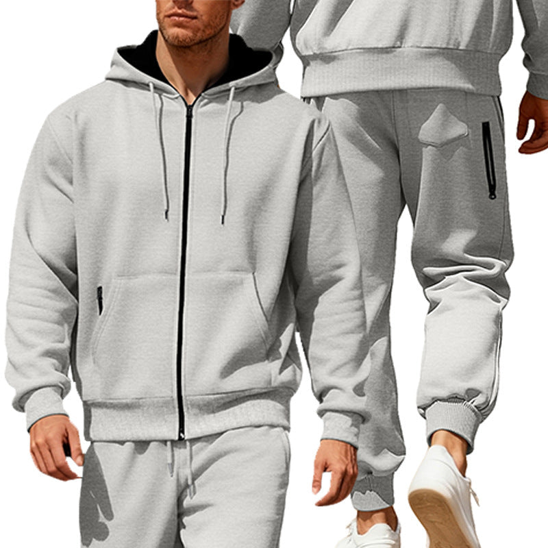 Herren nan Kapuzensweat-Set mit durchgehendem Reißverschluss, Kängurutasche und konischer Jogginghose mit Reißverschlusstaschen Nord Taschen
