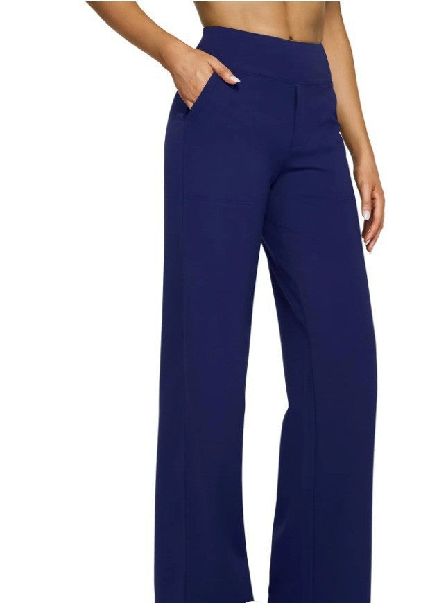 Damen nan fließende High-Waist-Hose mit extra weitem Bein, elastischem Komfortbund und Eingrifftaschen