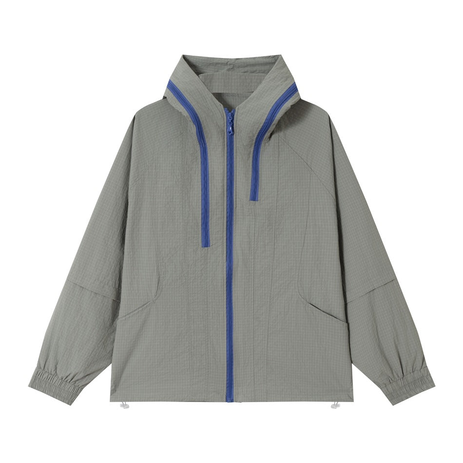 Unisex Leichter Ripstop-Kapuzenblouson im Boxy‑Schnitt mit kontrastierendem Reißverschluss und Tunnelzug Nord Taschen