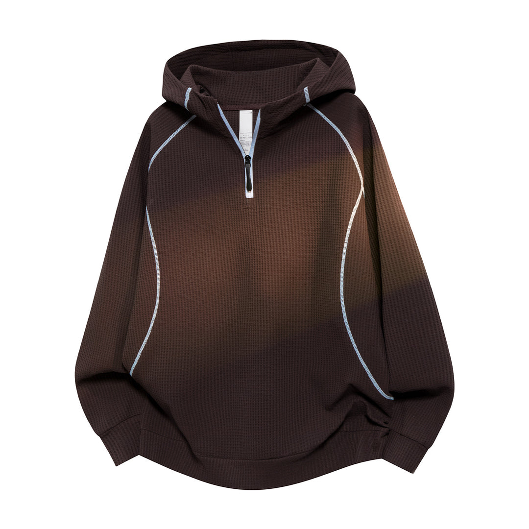 Unisex Oversize Waffelstruktur-Halbzip-Hoodie mit Raglanärmeln und Kontrastpaspeln Nord Taschen
