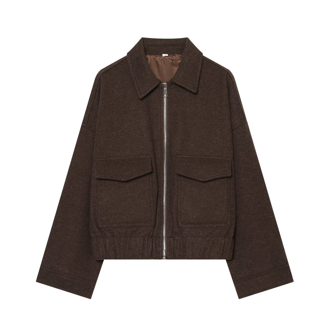 Damen Kurzjacke aus Wollmix mit Reißverschluss, Pattentaschen und elastischem Saum Nord Taschen