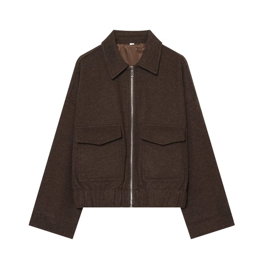 Damen Kurzjacke aus Wollmix mit Reißverschluss, Pattentaschen und elastischem Saum Nord Taschen