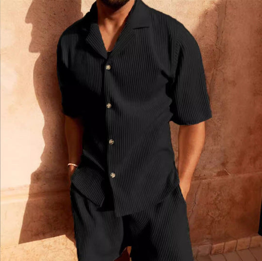 Herren Kurzarm Set aus atmungsaktivem Rippstoff mit moderne Knopfleiste Nord Taschen