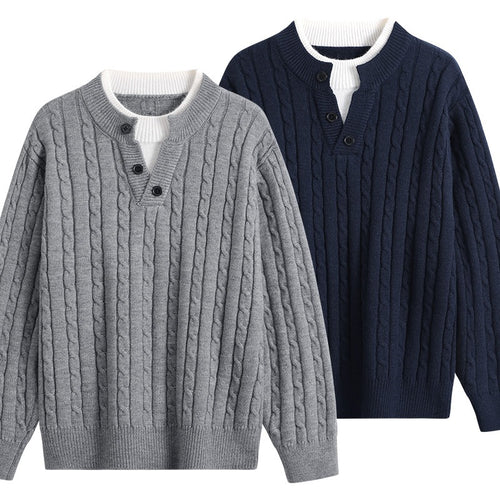 Damen Oversize Zopfstrick-Pullover mit Henley‑Kragen und Kontrastinnenkragen Nord Taschen
