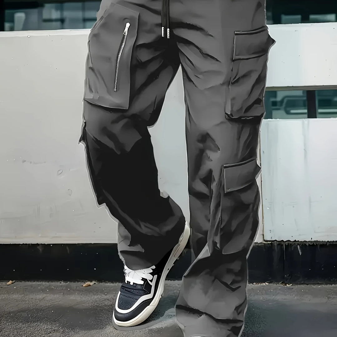 Herren Multifunktionale Cargohose mit großen Klapp‑ und Reißverschlusstaschen sowie Kordelzug Nord Taschen
