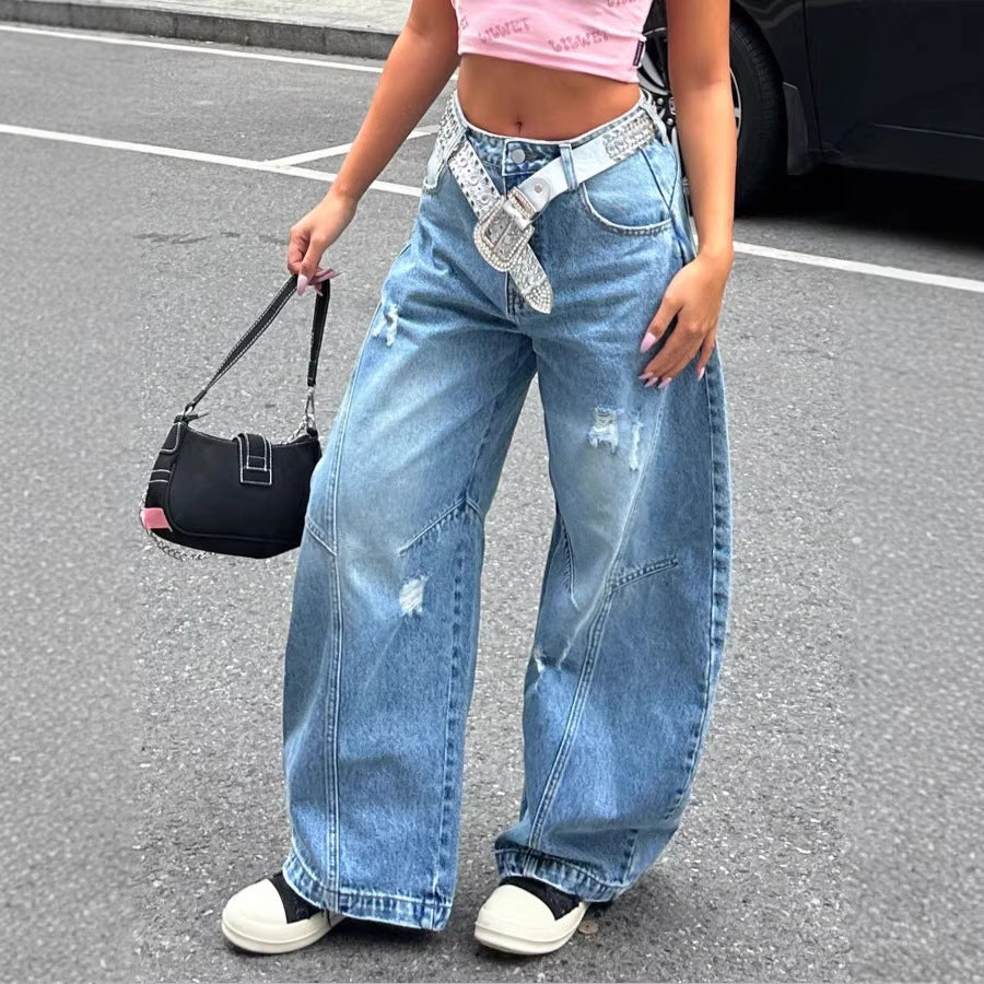 Damen Baggy-Denimhose mit markanten Nahtpaneelen und extra weitem Wide‑Leg Nord Taschen