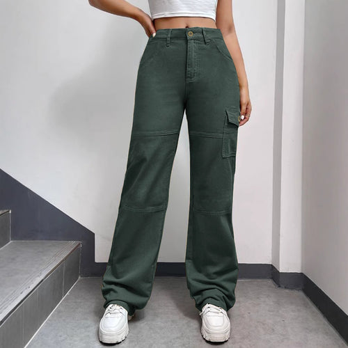 Damen Hochtaillierte Cargo-Palazzo-Hose mit Nahtsegmenten und seitlicher Klapptasche Nord Taschen