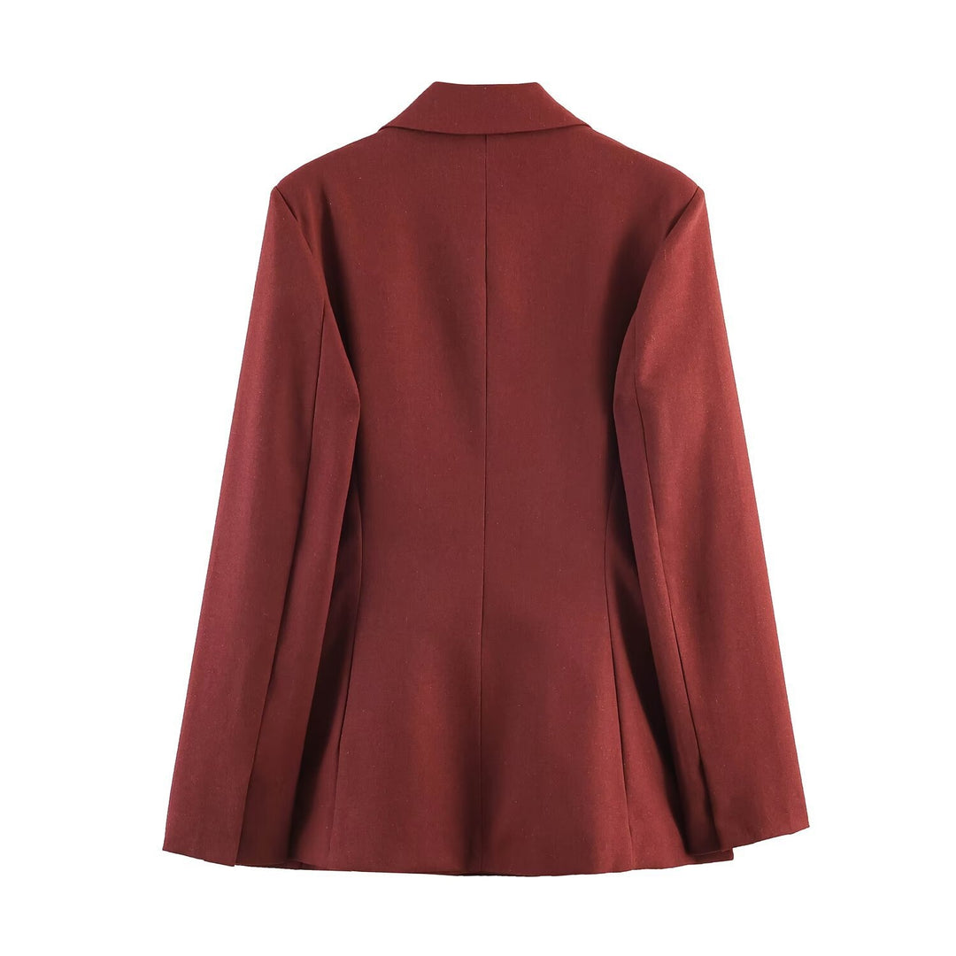 Damen Taillierter Wickelblazer mit Reverskragen und Bindegürtel Nord Taschen