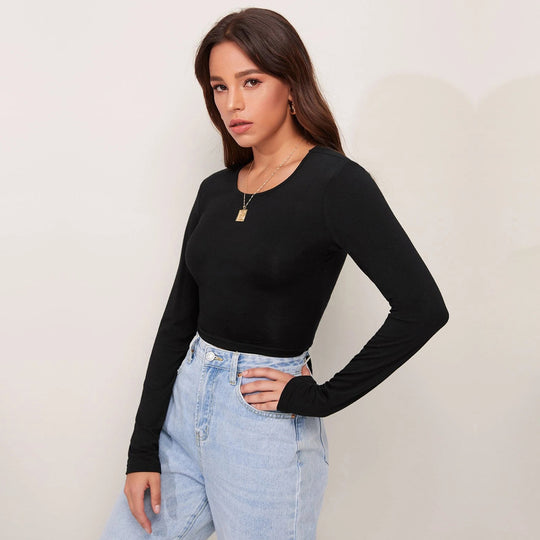 Damen figurbetontes Cropped-Longsleeve mit Sculpting-Passform und Rundhalsausschnitt Nord Taschen