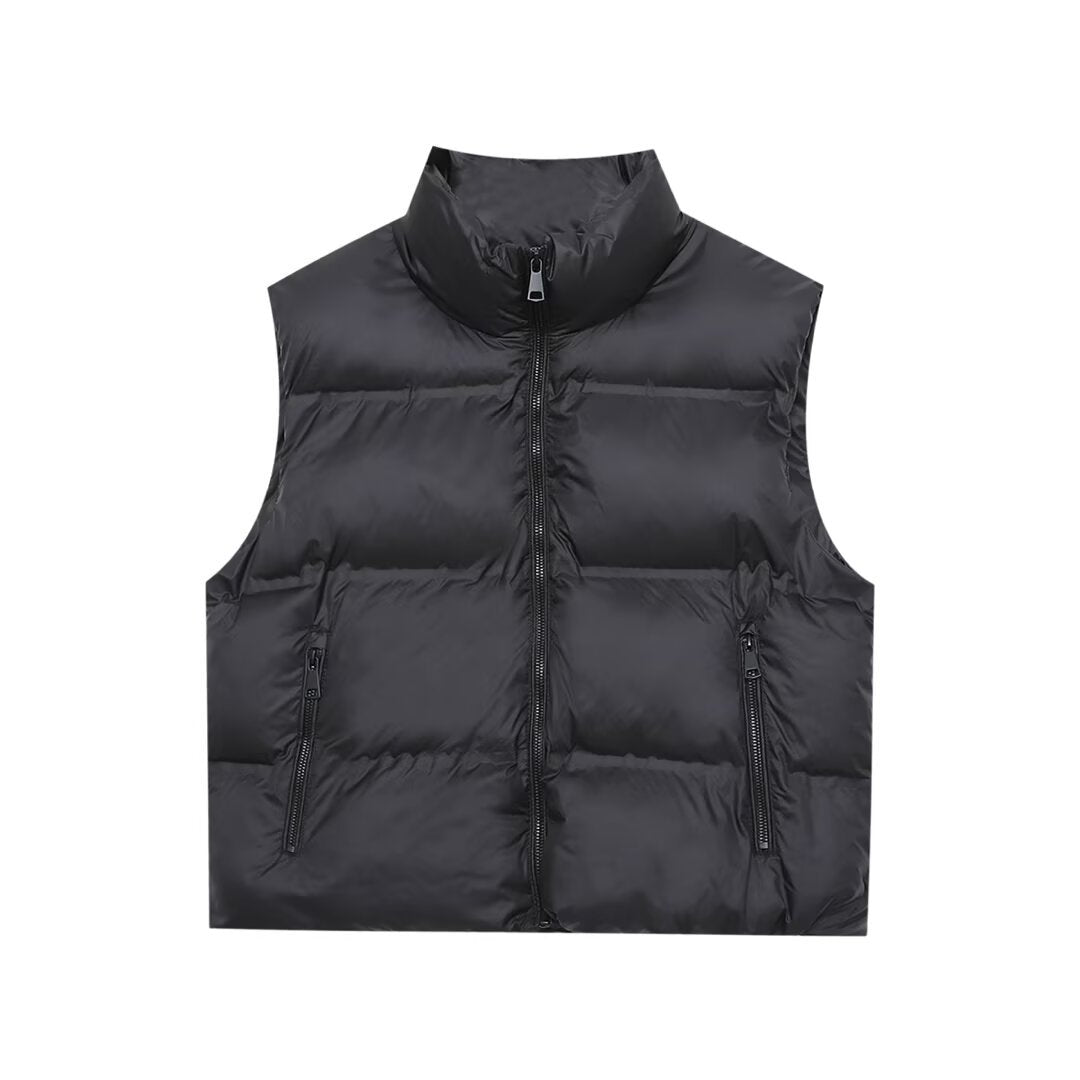 Damen Wattierte Cropped‑Steppweste mit hohem Stehkragen und Reißverschlusstaschen Nord Taschen