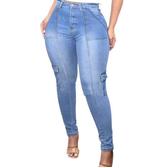 Damen High-Waist Skinny-Jeans mit Cargotaschen und sculptender Nahtführung Nord Taschen
