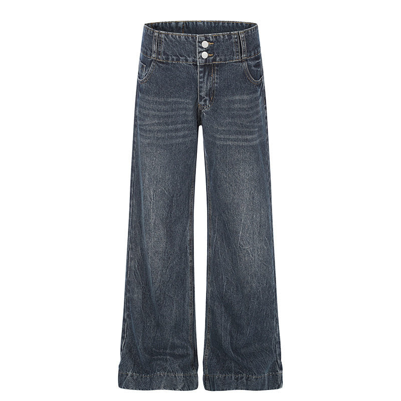Damen High-Waist Weite Palazzo-Jeans mit Doppelknopf und ausgestelltem Bein Nord Taschen