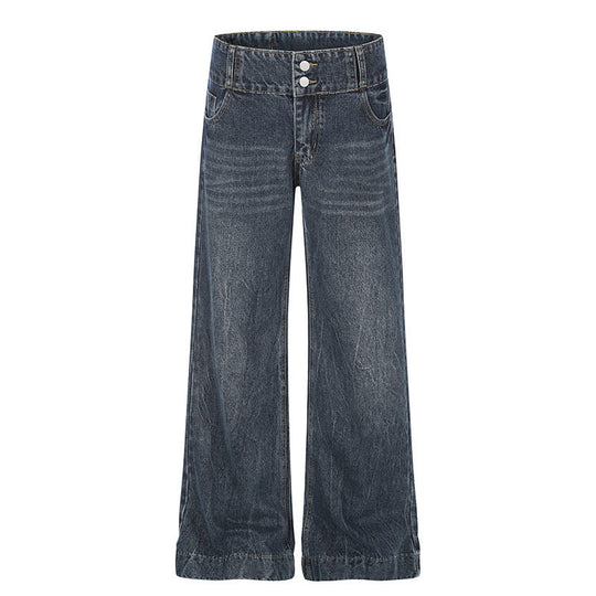 Damen High-Waist Weite Palazzo-Jeans mit Doppelknopf und ausgestelltem Bein Nord Taschen