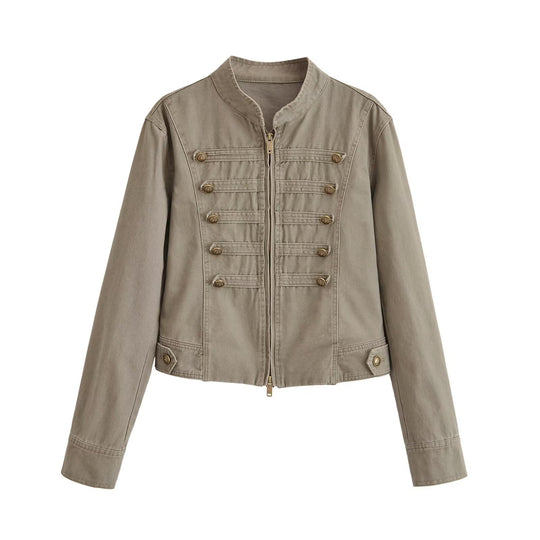 Damen Kurzjacke im Army‑Look aus Baumwoll‑Twill mit Stehkragen und dekorativen Zierriegeln Nord Taschen