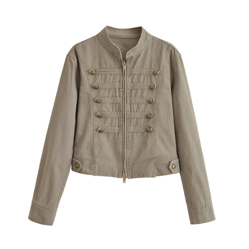 Damen Kurzjacke im Army‑Look aus Baumwoll‑Twill mit Stehkragen und dekorativen Zierriegeln Nord Taschen