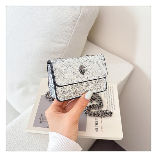 Damen Clutch mit funkelndem Glitzer und eleganter Kettenhenkel Nord Taschen