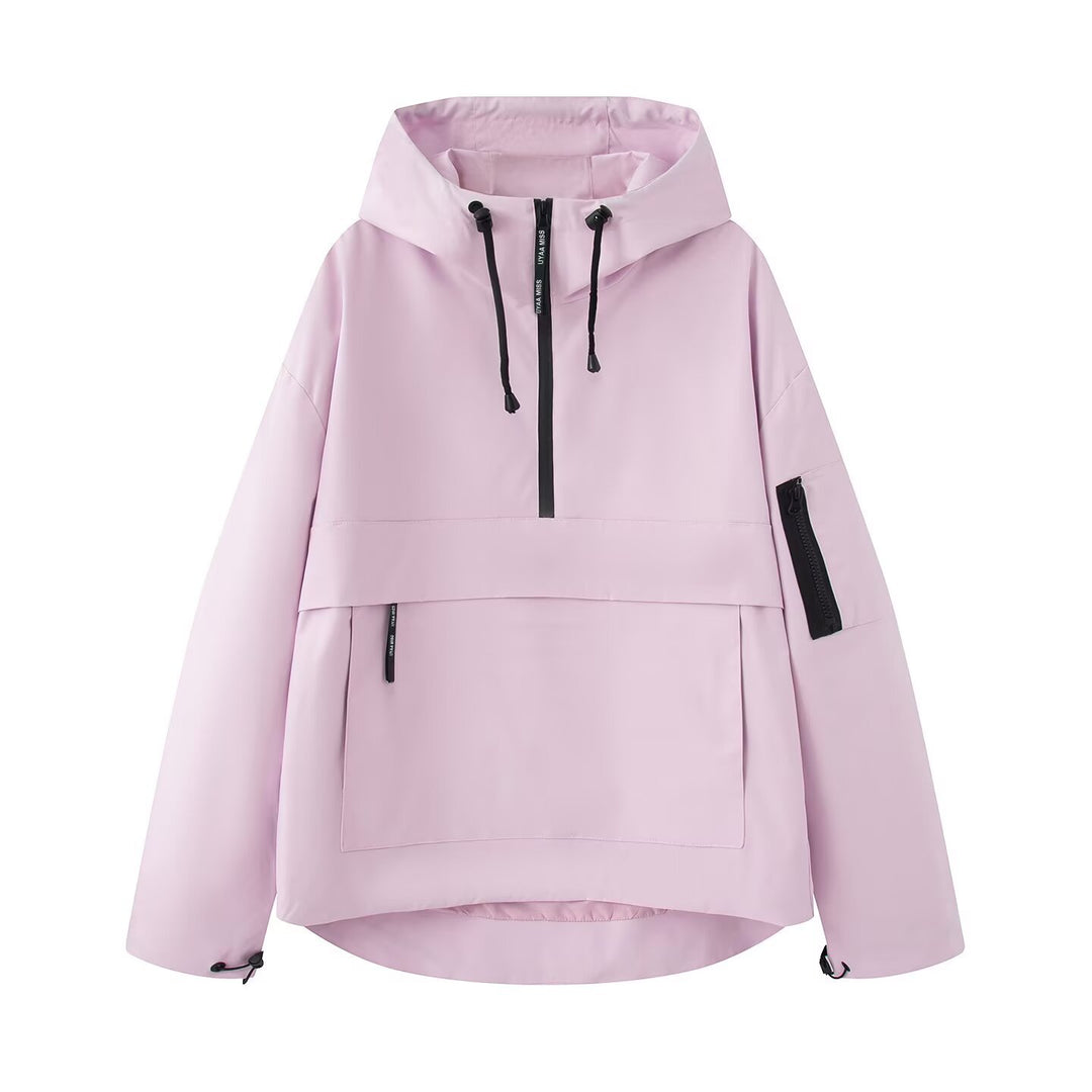Damen wasserdichter Oversized Anorak mit Kapuze, halbem Reißverschluss und Kängurutasche Nord Taschen