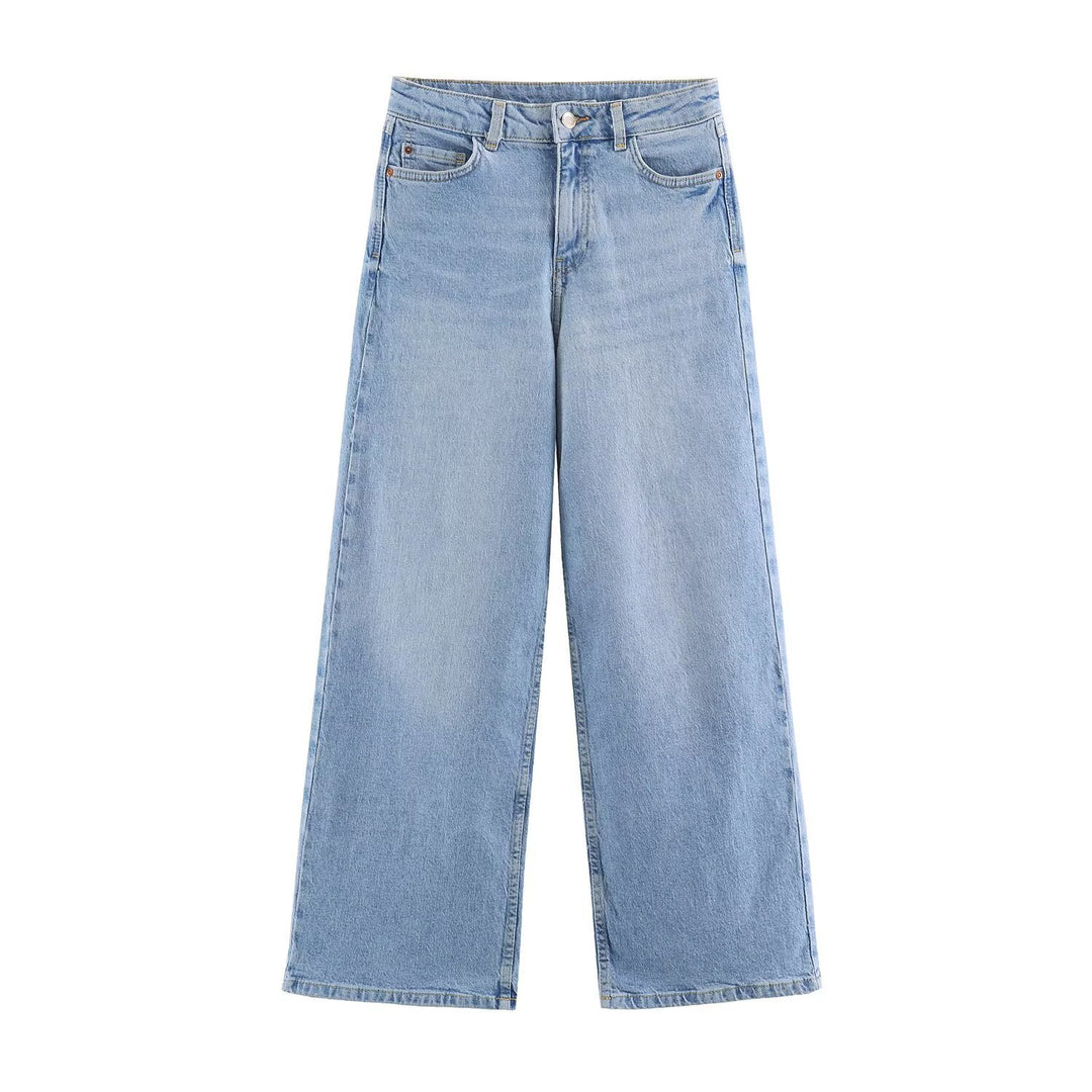 Damen Hochtaillierte Cropped Jeans mit weitem Bein und Fünf‑Taschen‑Schnitt Nord Taschen