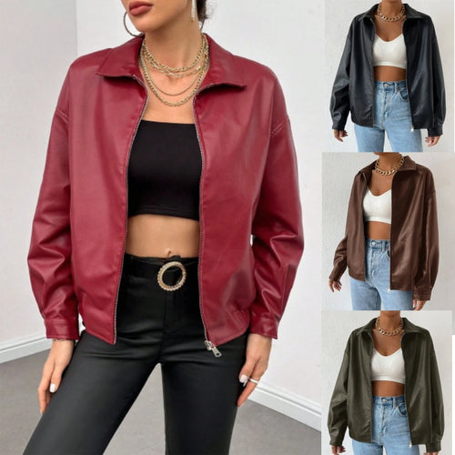 Damen Oversized Kunstleder-Blouson mit Reißverschluss und Hemdkragen Nord Taschen